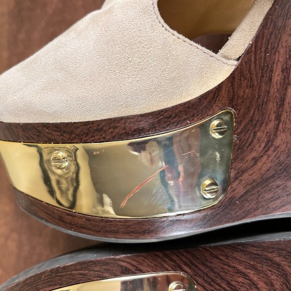 Gianni Bini Gold Wood Platform Wedge size 8.5 - Picture 6 of 12